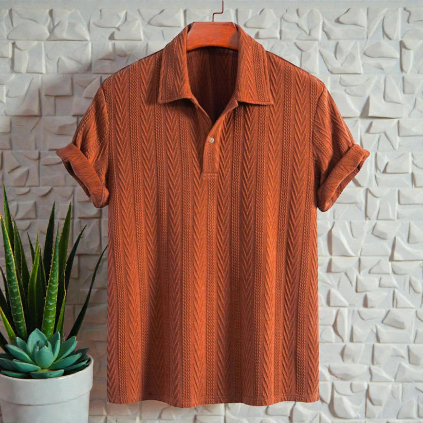Brown Knitted Geometric Jacquard Polo