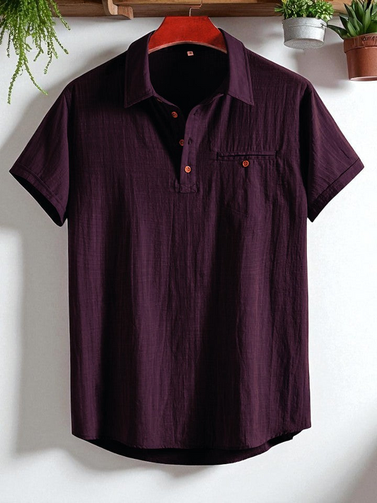 Deep Plum Premium Cotton Spread Collar Katua Shirt