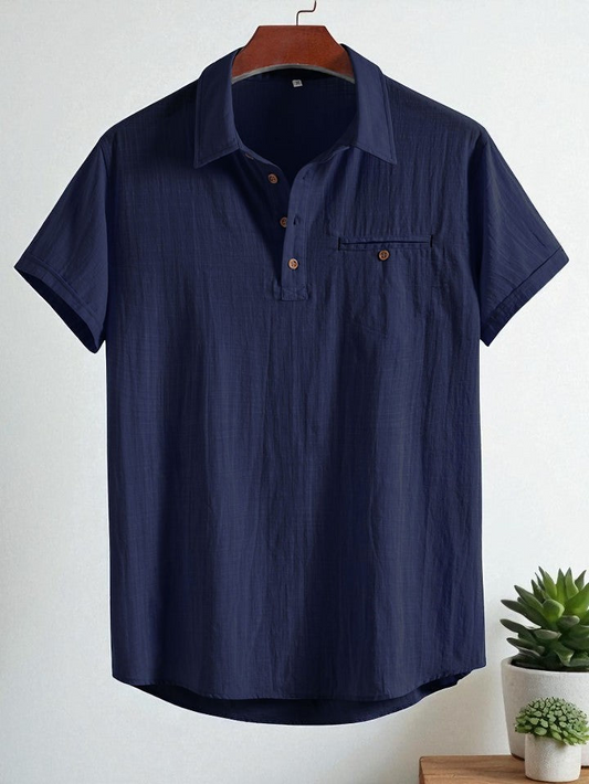 Navy Blue Premium Cotton Spread Collar Katua Shirt