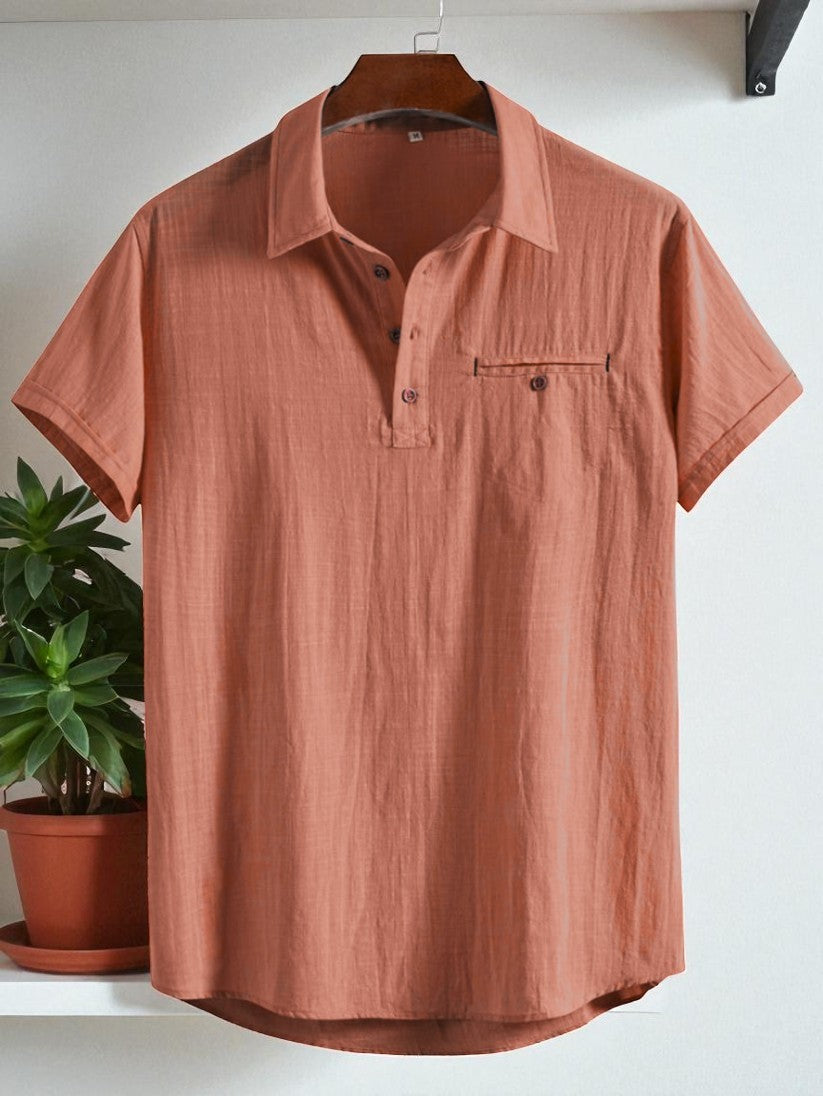 Reddish Brown Premium Cotton Spread Collar Katua Shirt